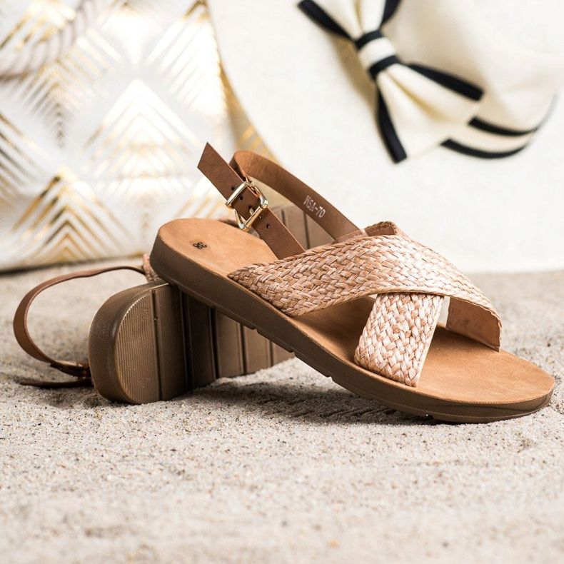 SHELOVET Cómodas sandalias trenzadas marrón naranja 1