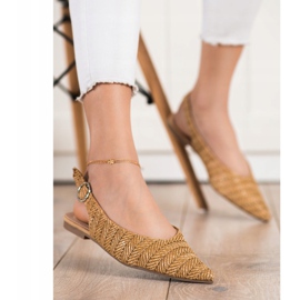 SHELOVET Zapatos de tacón de paja con tacón abierto marrón 2