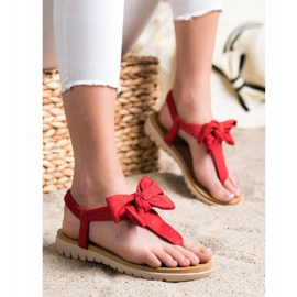 SHELOVET Sandalias Flip Flops Con Lazo rojo 3