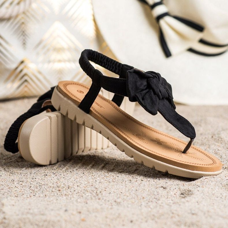 SHELOVET Sandalias Flip Flops Con Lazo negro 1