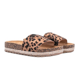 Pantuflas marrones cashy con estampado de leopardo beige marrón 1