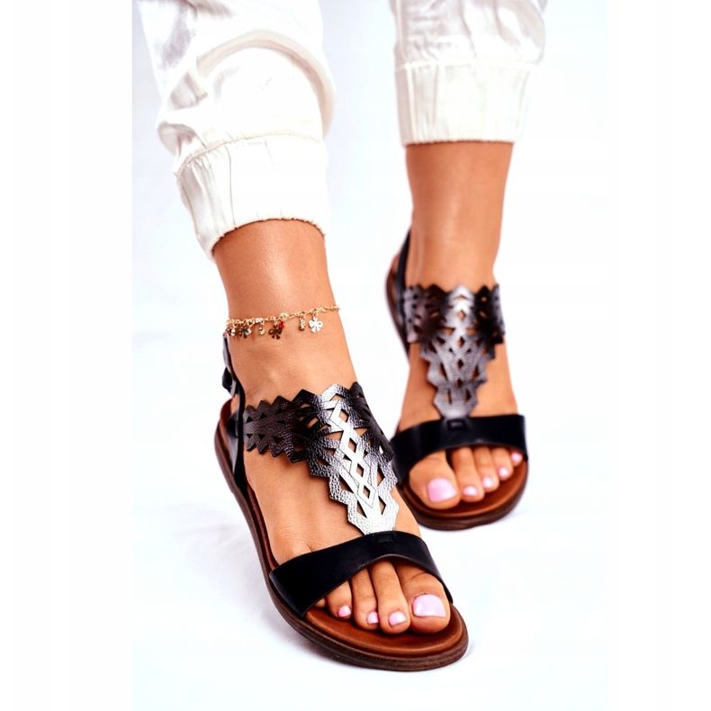 Sandalias Mujer Planas Sergio Leone Negro SK035 plata 2