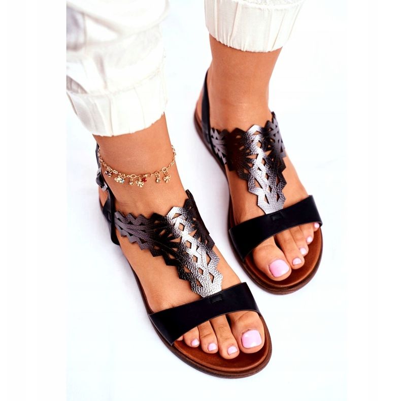 Sandalias Mujer Planas Sergio Leone Negro SK035 plata 4