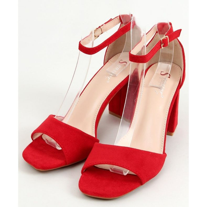Sandalias con tacones cuadrados, ante rojo TU173P Rojo 1