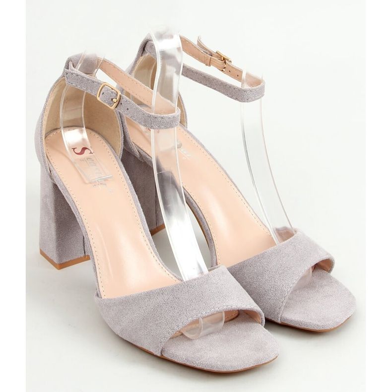 Sandalias con tacones cuadrados, ante gris TU173P Gris 1