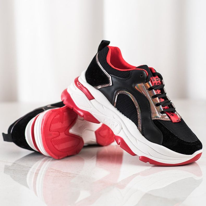 Zapatillas en la plataforma FASHION negro rojo 1