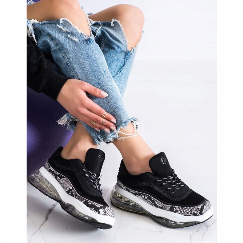 SHELOVET Zapatillas en una plataforma transparente blanco negro 1