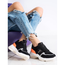 SHELOVET Zapatillas cómodas de moda negro naranja plata 4