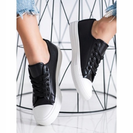 SHELOVET Zapatillas negras con cuero ecológico negro 2