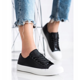 SHELOVET Zapatillas negras con cuero ecológico negro 1