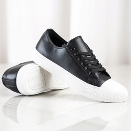 SHELOVET Zapatillas negras con cuero ecológico negro 3