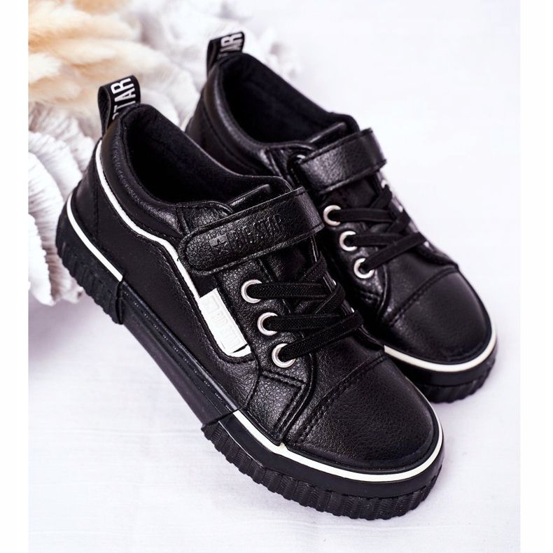 Zapatillas Infantiles De Piel Con Velcro Big Star HH374029 Negro 2