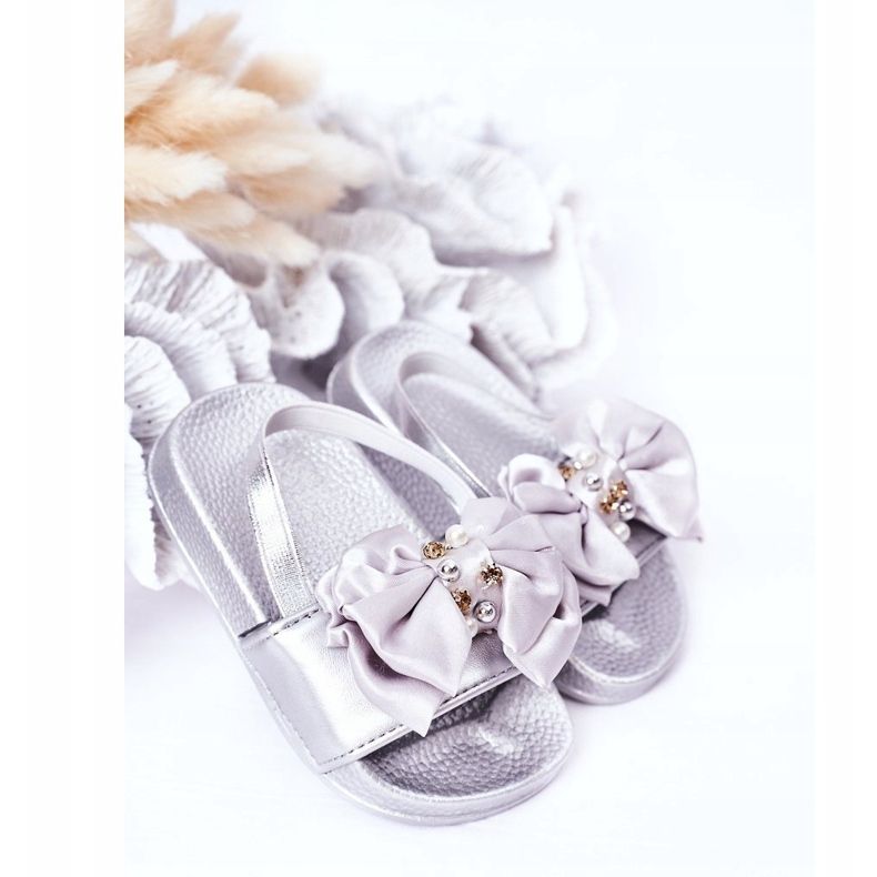 FRROCK Chanclas Infantiles Niña Lazo Perla Plata Senari gris 1