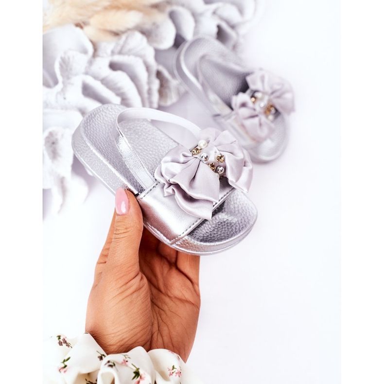 FRROCK Chanclas Infantiles Niña Lazo Perla Plata Senari gris 2