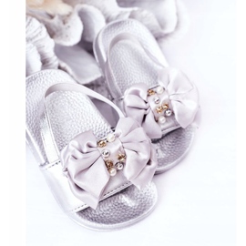 FRROCK Chanclas Infantiles Niña Lazo Perla Plata Senari gris 3