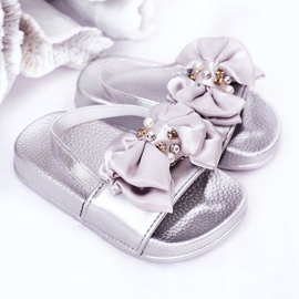 FRROCK Chanclas Infantiles Niña Lazo Perla Plata Senari gris 4
