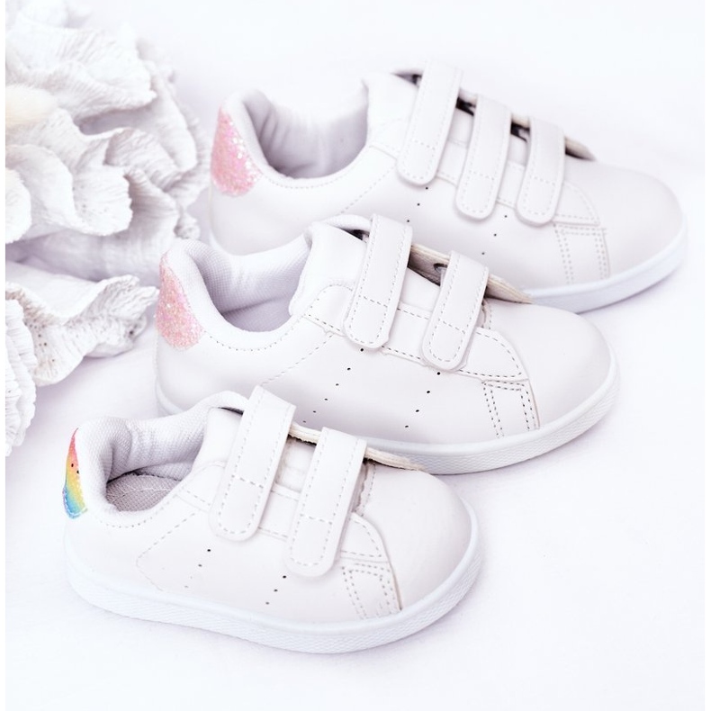 Deportivas Infantiles Con Velcro Blanca y Rosa Linda Chica blanco blanco 1