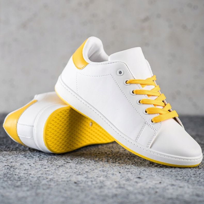 SHELOVET Zapatillas blancas con cuero ecológico blanco amarillo 1