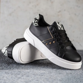 SHELOVET Zapatillas de cuero ecológico negro 1