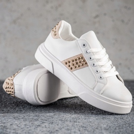 SHELOVET Zapatillas con adornos beige blanco dorado 1