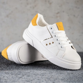 SHELOVET Zapatillas de cuero ecológico blanco 1