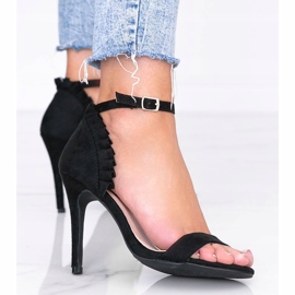 Sandalias negras de tacón stiletto con volante Buenas Noches negro 1