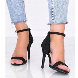 Sandalias negras de tacón stiletto con volante Buenas Noches negro 2