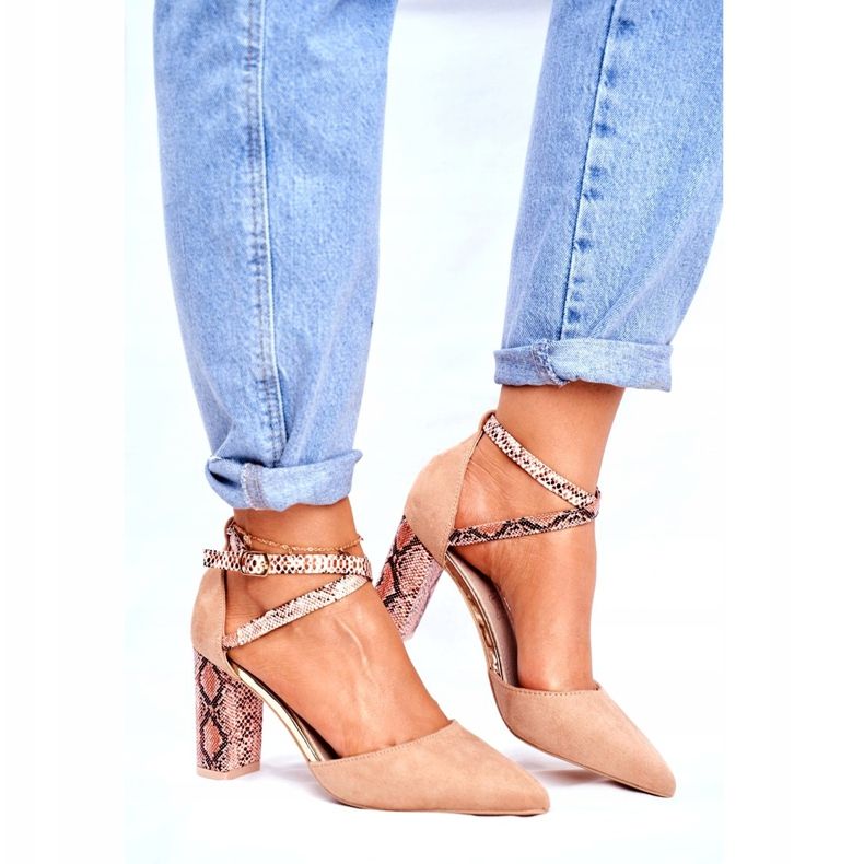 S.Barski Zapatos de salón para mujer en el talón Serpiente Beige Together marrón 2