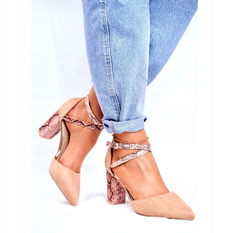 S.Barski Zapatos de salón para mujer en el talón Serpiente Beige Together marrón 4