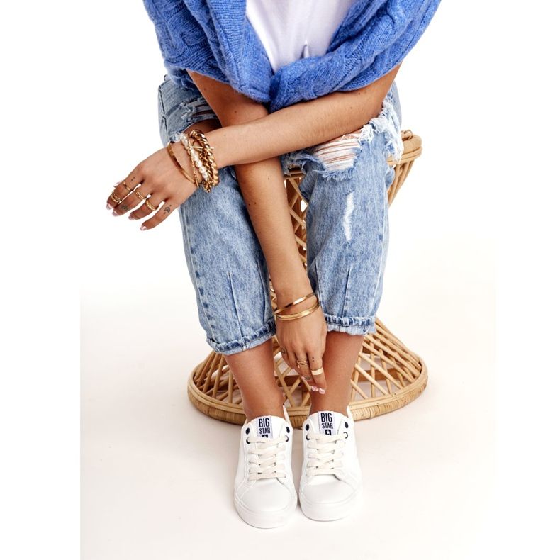 Zapatillas Mujer Piel Big Star BB274211 Blanco y Azul Marino 2