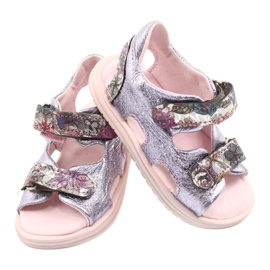 Sandalias de cuero para niñas Mazurek 1314 Amethyst Perła púrpura plata 2
