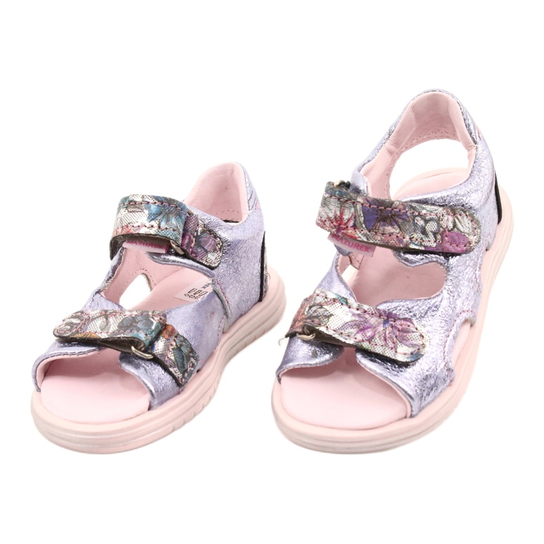 Sandalias de cuero para niñas Mazurek 1314 Amethyst Perła violeta plata 1