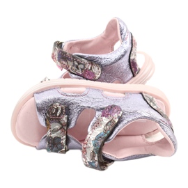 Sandalias de cuero para niñas Mazurek 1314 Amethyst Perła violeta plata 3