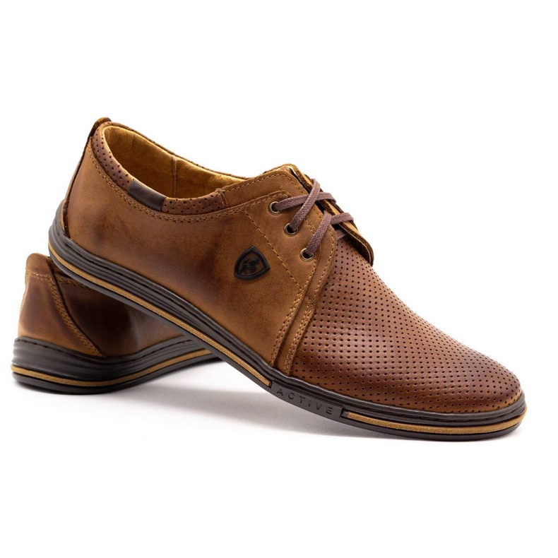 Polbut Zapatos de cuero para hombres 343P Openwork camello marrón 2