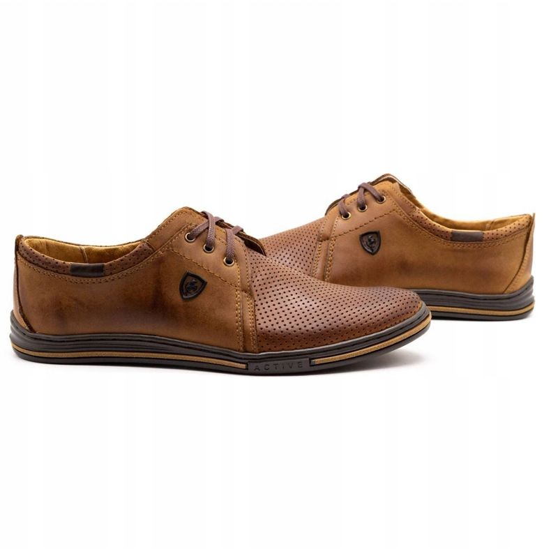Polbut Zapatos de cuero para hombres 343P Openwork camello marrón 3