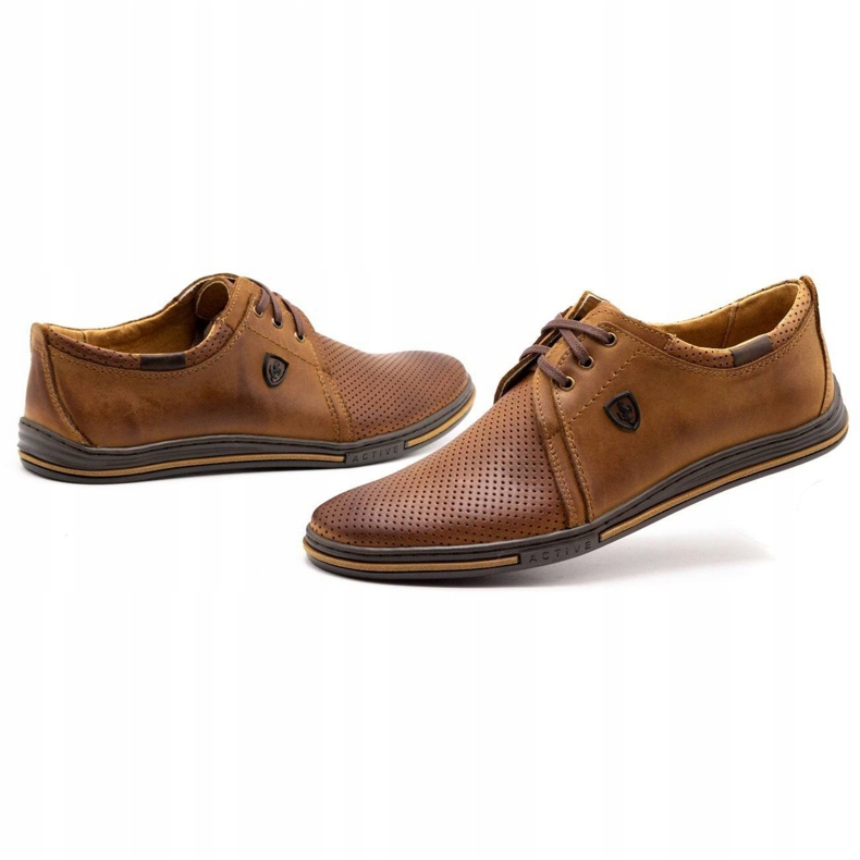 Polbut Zapatos de cuero para hombres 343P Openwork camello marrón 4