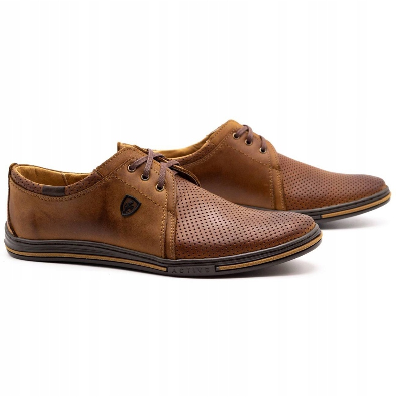 Polbut Zapatos de cuero para hombres 343P Openwork camello marrón 1