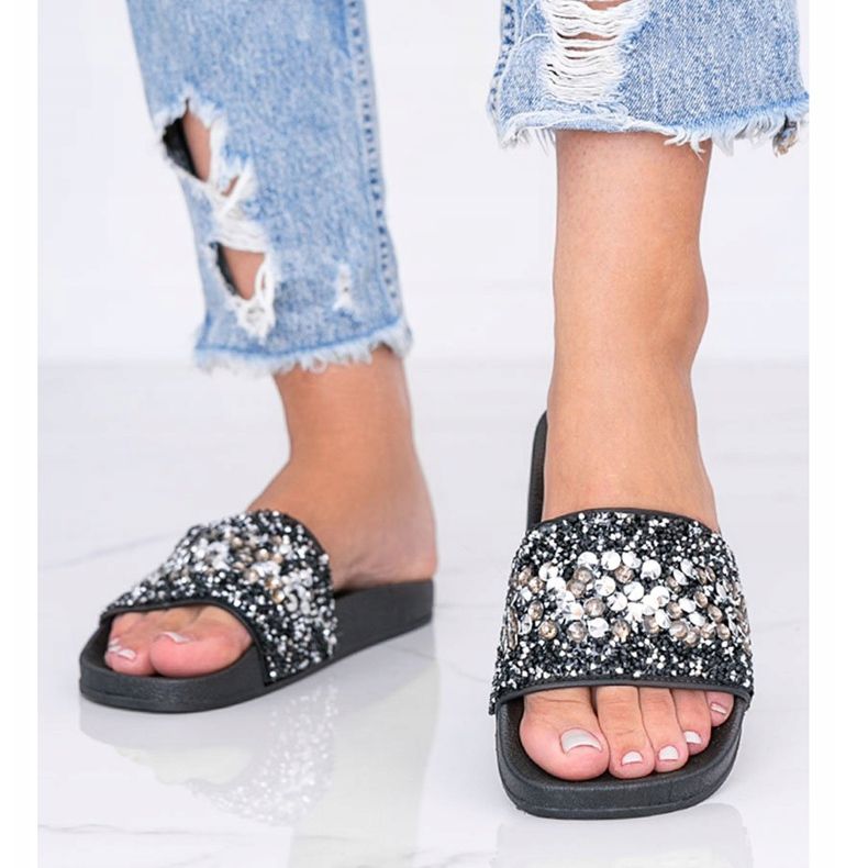 Pantuflas Bling Bling de mujer negras negro 1