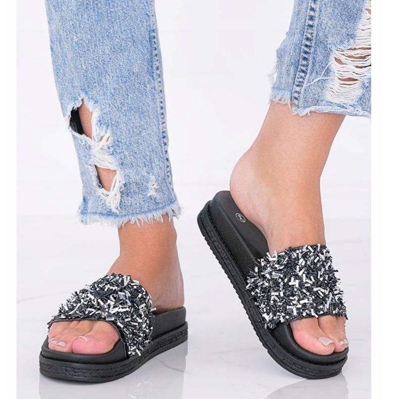 Pantuflas negras con circonita Love Bling negro 1