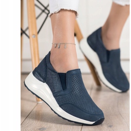 Goodin Zapatillas de cuero con purpurina azul marino azul 3