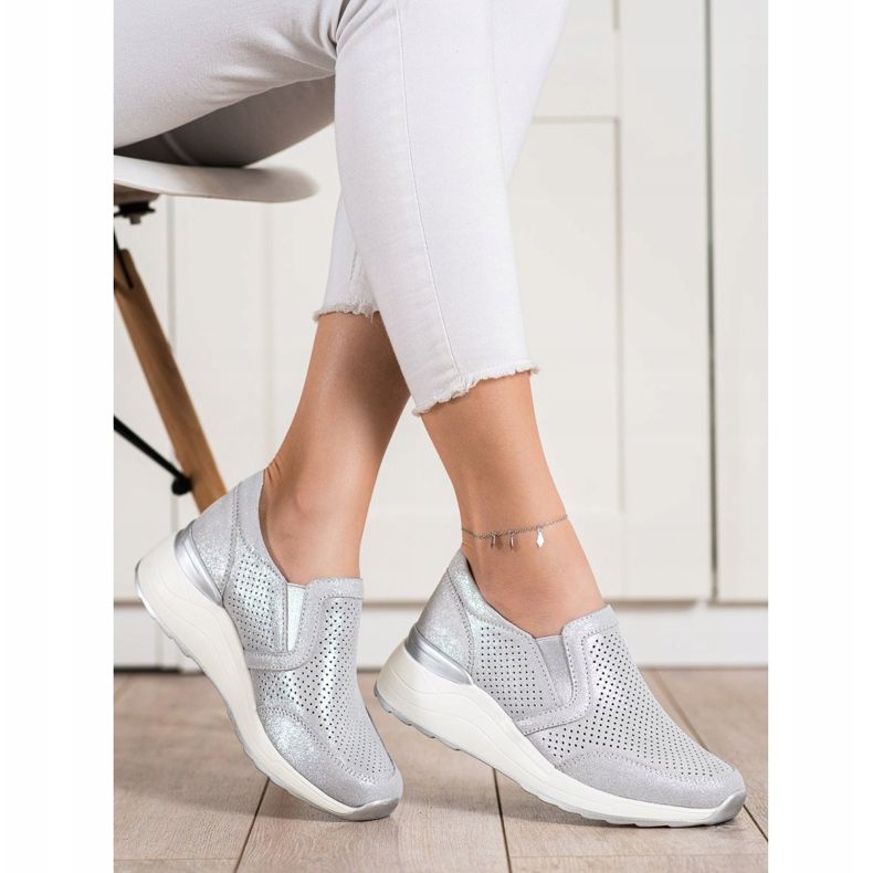 Goodin Zapatillas de cuero con purpurina gris 2