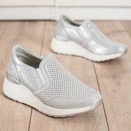Goodin Zapatillas de cuero con purpurina gris 3