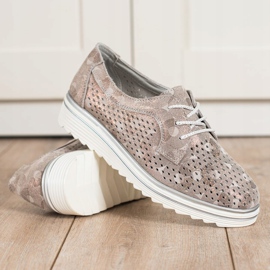 Goodin Zapatos de piel calada beige marrón dorado 2