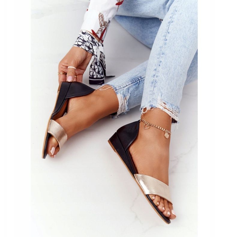 Sandalias Piel Maciejka 1971-46 Negro y Dorado 1