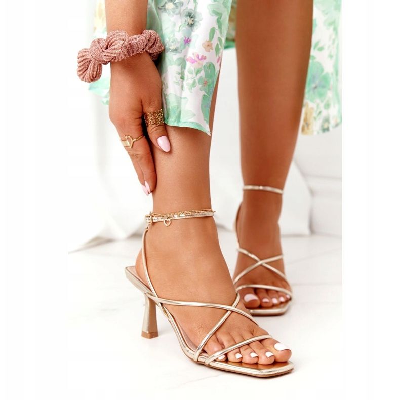 Sandalias de tacón alto con punta cuadrada S.Barski C420-11 Złote dorado 1