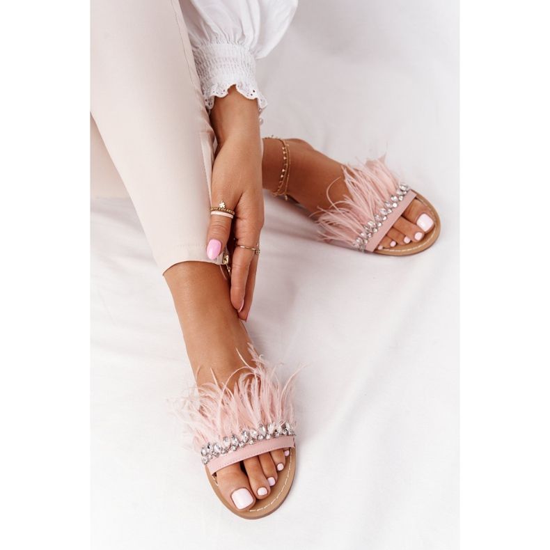 Pantuflas Con Plumas Lu Boo Rosa 1