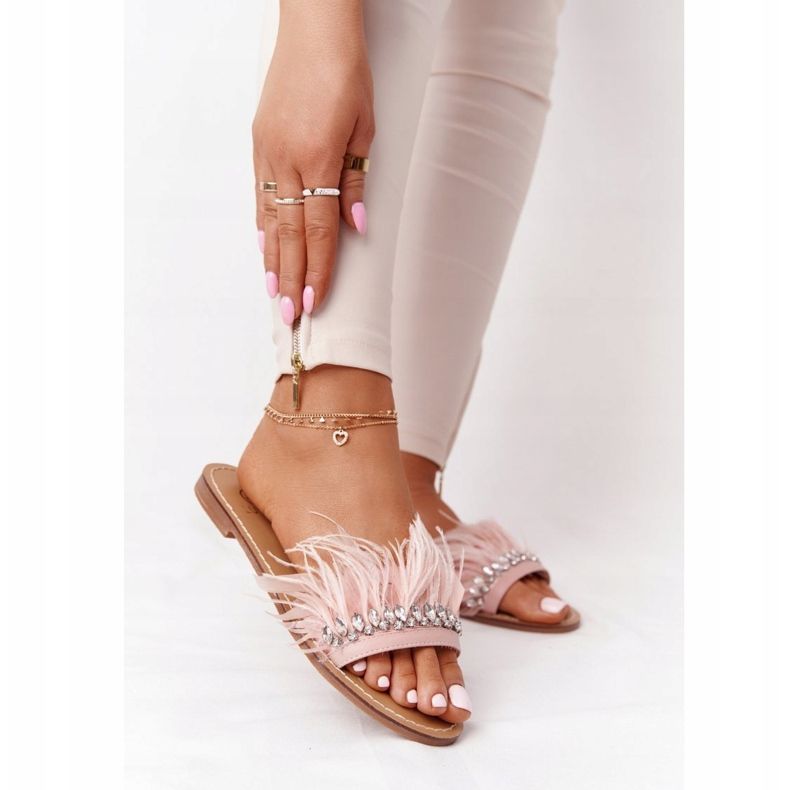 Pantuflas Con Plumas Lu Boo Rosa 2