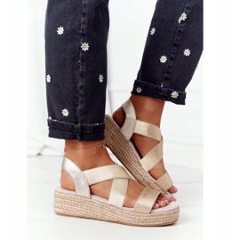 Sandalias de cuña con canalé Big Star HH274414 Dorado 3