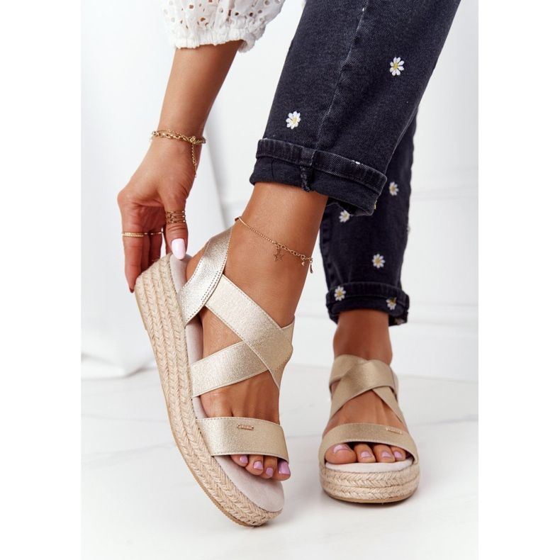 Sandalias de cuña con canalé Big Star HH274414 Dorado 1