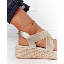 Sandalias de cuña con canalé Big Star HH274414 Dorado 5